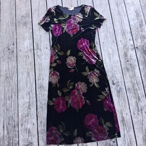 Vintage I.N. Studio Floral Velvet Dress Size 6 Made in USA